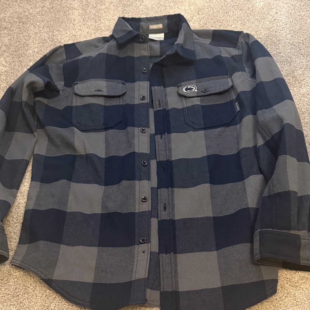 Buffalo Plaid Button-Up Shirt Jacket - Navy & Gray size Small Men’s